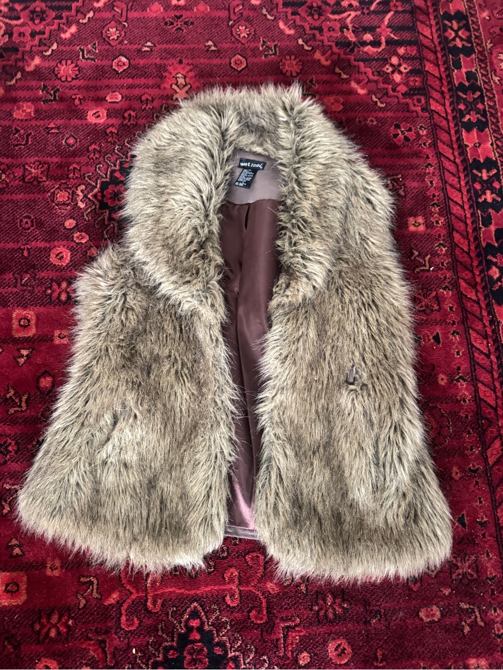 Wet Seal Girls Faux Fur Vest in Taupe Brown
